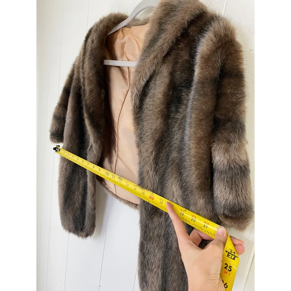 Regina Glenara by Glenoit Vintage Faux Fur Stole Wrap Brown Striped Shawl Collar